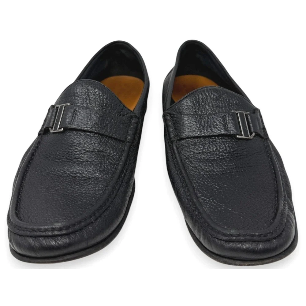 Bally‎ Loafers Mens US 9.5 Black Suver Leather Moc Toe Swiss Made Dress Shoes